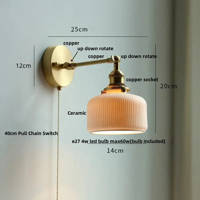 DecorBites™ vintage-style copper wall light fixture with ribbed ceramic shade for modern living room or bar use