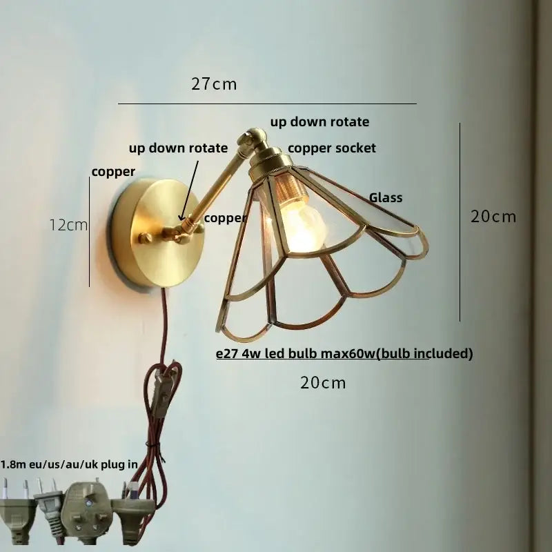 Decorbites™ copper-finished wall light fixture with glass shade and adjustable arm for modern living room or bar use