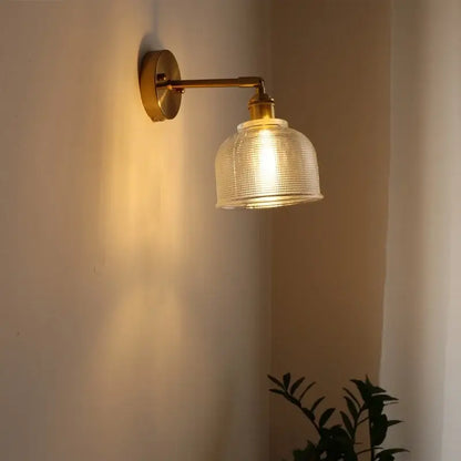 Brass-finished decorbites led glass wall light with textured translucent shade for bedroom living room bar balcony decor