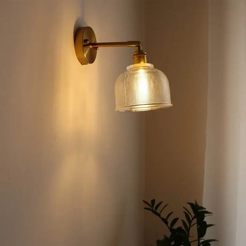 Brass-finished decorbites led glass wall light with textured translucent shade for bedroom living room bar balcony decor