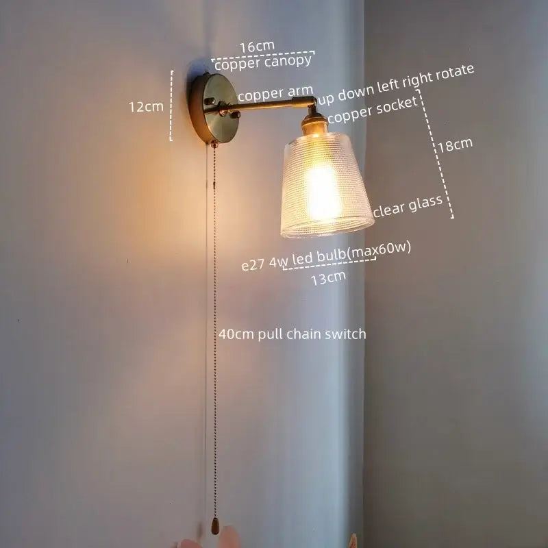 Copper decorbites led glass wall sconce with clear glass shade and e27 4w led bulb for modern wall lights