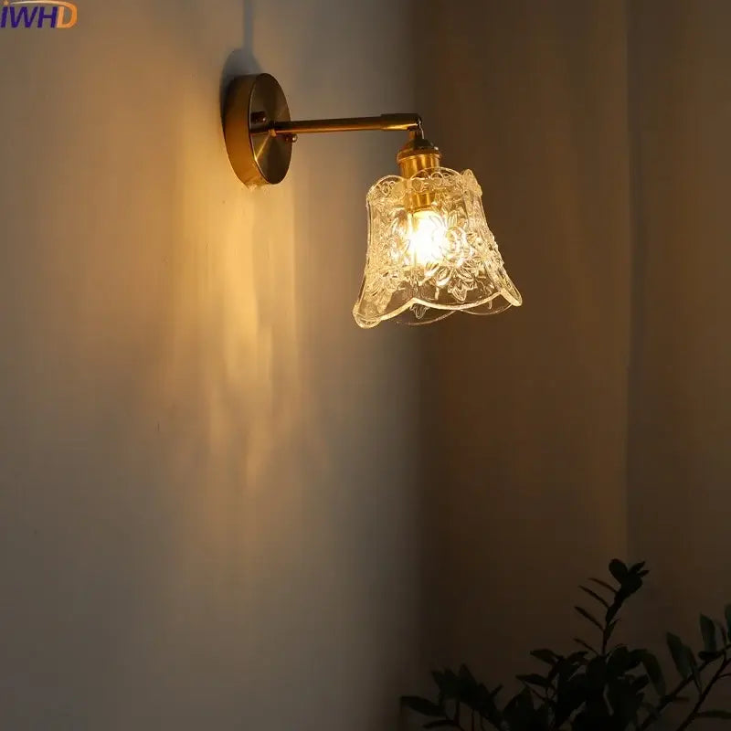 Gold-toned wall lights with delicate etched glass lampshade decorbites led glass wall for bedroom and living room