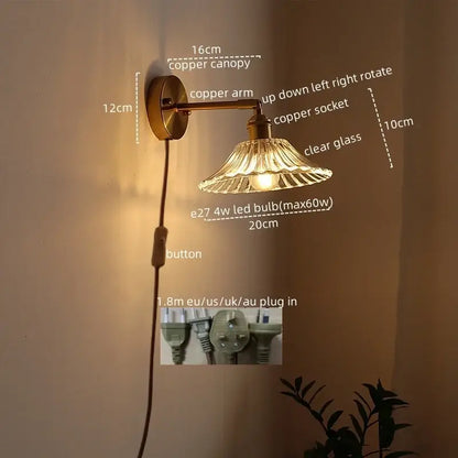 Copper wall lights with clear glass shade and adjustable arm by DecorBites led glass for modern indoor use