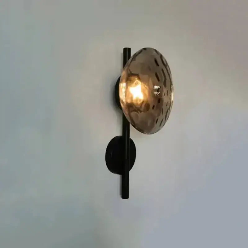 DecorBites led glass wall sconce with amber hammered glass shade and black metal rod for living room background lighting