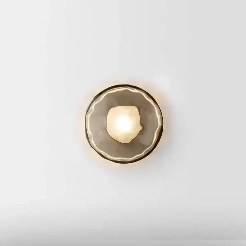 Circular wall sconce with frosted glass shade and metallic rim by DecorBites LED glass for living room background lighting