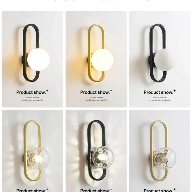 DecorBites™ LED wall sconce lamp with sleek metallic frames and frosted or faceted glass shades in black gold or clear