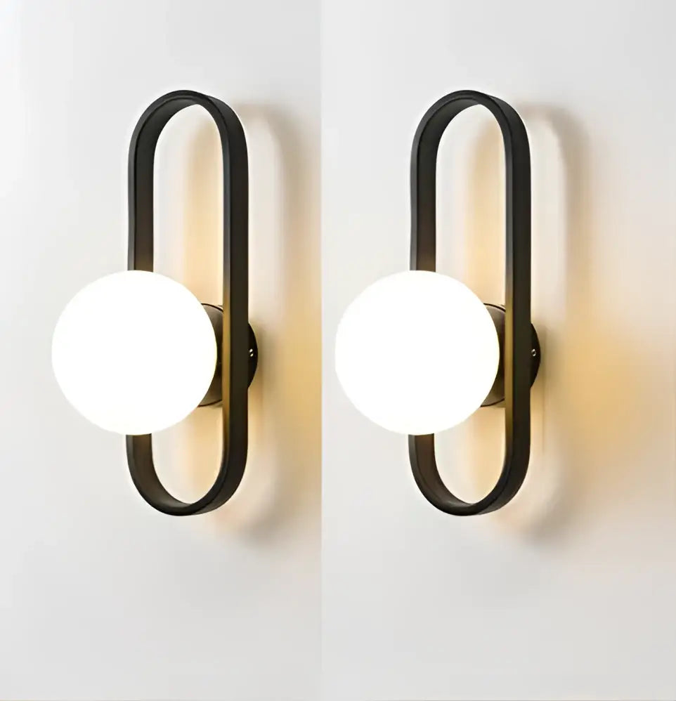 Decorbites™ black metal wall sconce lamp with curved frame and frosted glass bulb for bedroom living room staircase