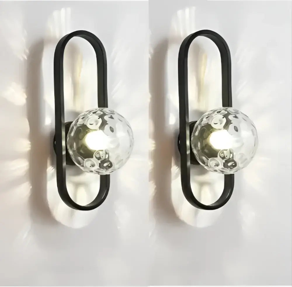 DecorBites™ black metal wall sconce lamp with clear textured glass globe bulbs for bedroom living room staircase lighting
