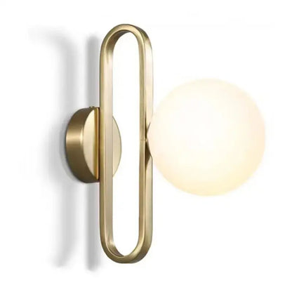 Modern brass-finished decorbites led glass wall sconce with frosted globe for bathroom and kitchen lighting
