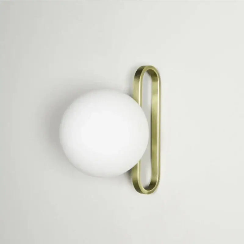 White spherical glass lamp with brass-colored metal frame decorbites led glass wall sconce for bathroom and kitchen use