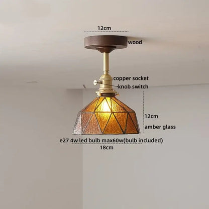 A warm amber glass pendant ceiling lamp with copper socket and wood mount from decorbites led glass wood collection