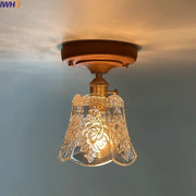 Decorbites led glass wood ceiling light with clear glass pendant and floral etching for modern living room decor
