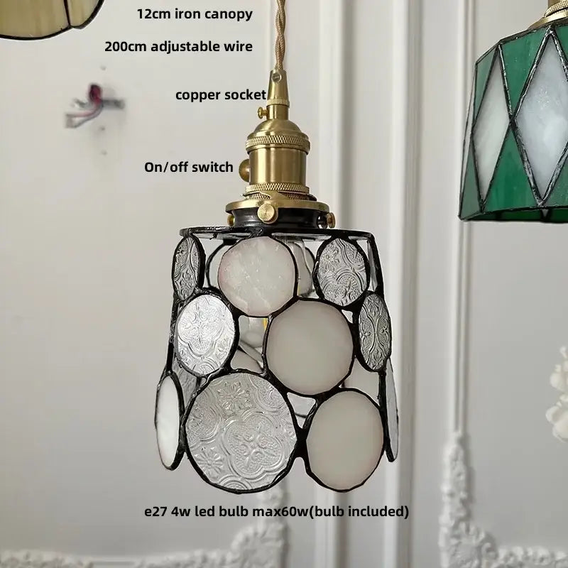Vintage-style decorbites led glass and wood pendant lamp with brass copper socket and white frosted glass shade