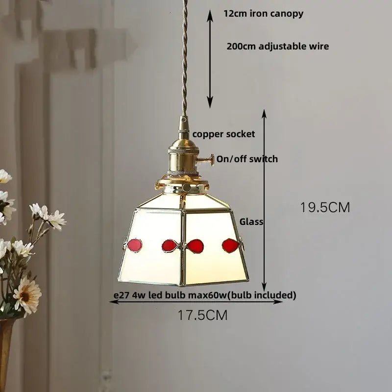 Vintage style decorbites led glass pendant lamp with brass copper socket iron canopy and red accent glass shade