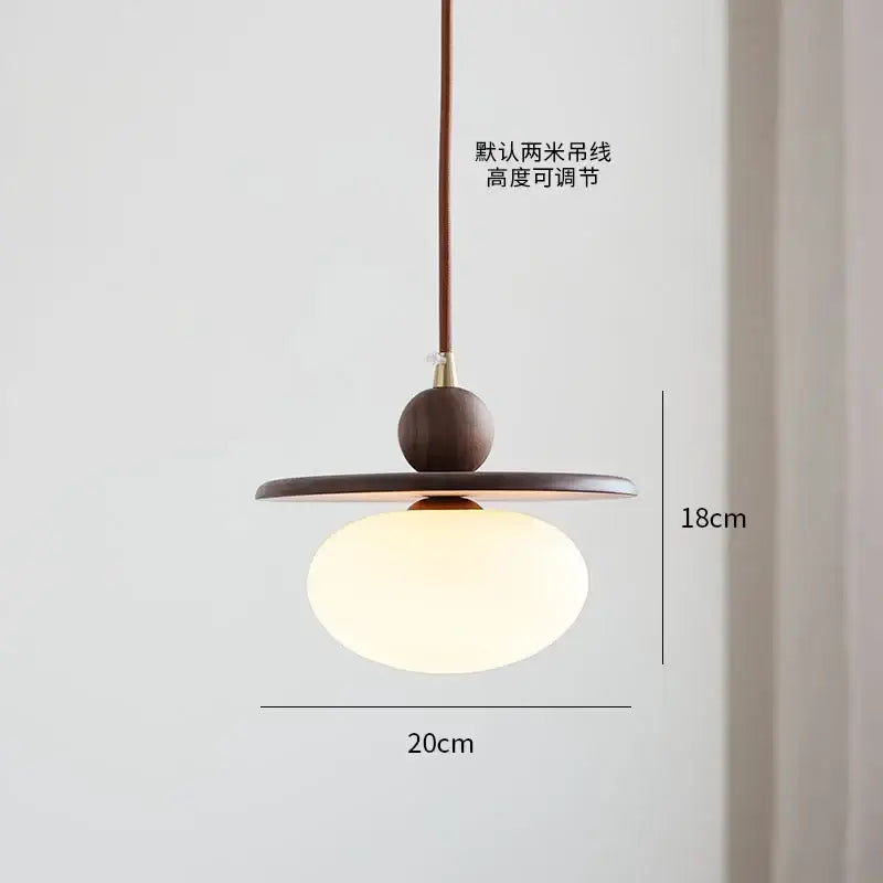 DecorBites™ LED glass and wood pendant light with dark wood top and frosted shade for aisle coffee living room Japanese style