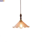 DecorBites™ warm-toned textured glass wood pendant light with scalloped edge and brass accents for modern home décor