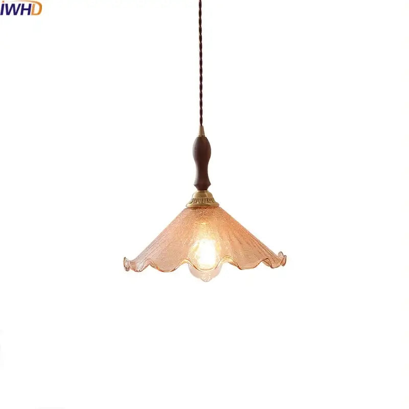 DecorBites™ warm-toned textured glass wood pendant light with scalloped edge and brass accents for modern home décor