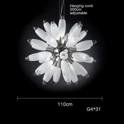 Decorbites led globe 2025 chandelier in chrome with white frosted glass and crystal features 31 g4 bulbs in radial design