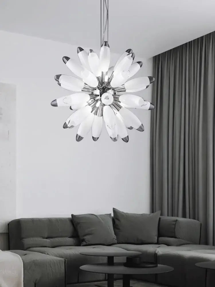 DecorBites LED globe 2025 chandelier in chrome and gold with frosted glass petals flower-shaped pendant light