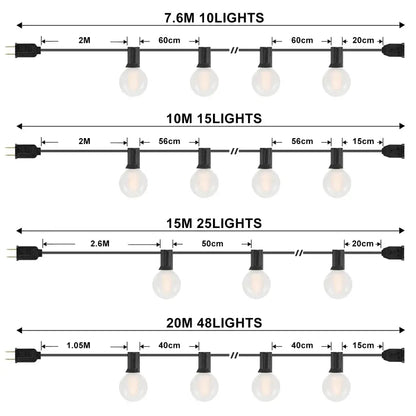 Black string lights with clear round bulbs in sets of 10, 15, 25, and 48 by decorbites led globe for outdoor use