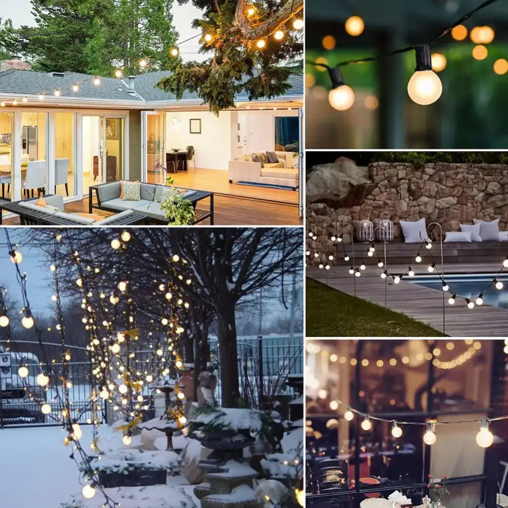 Warm round incandescent bulbs on black cords in decorbites led globe string lights for outdoor patio lighting