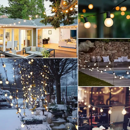 Warm round incandescent bulbs on black cords in decorbites led globe string lights for outdoor patio lighting