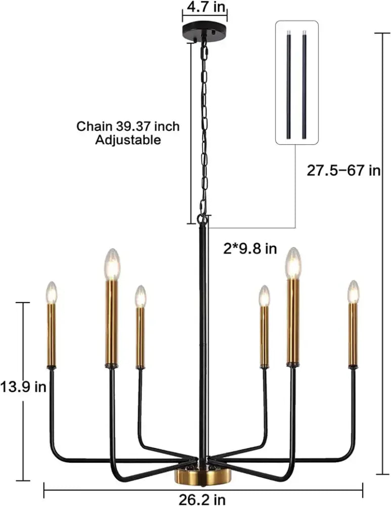 Black and brass DecorBites LED gold candle chandelier with eight lights for modern American living room lighting
