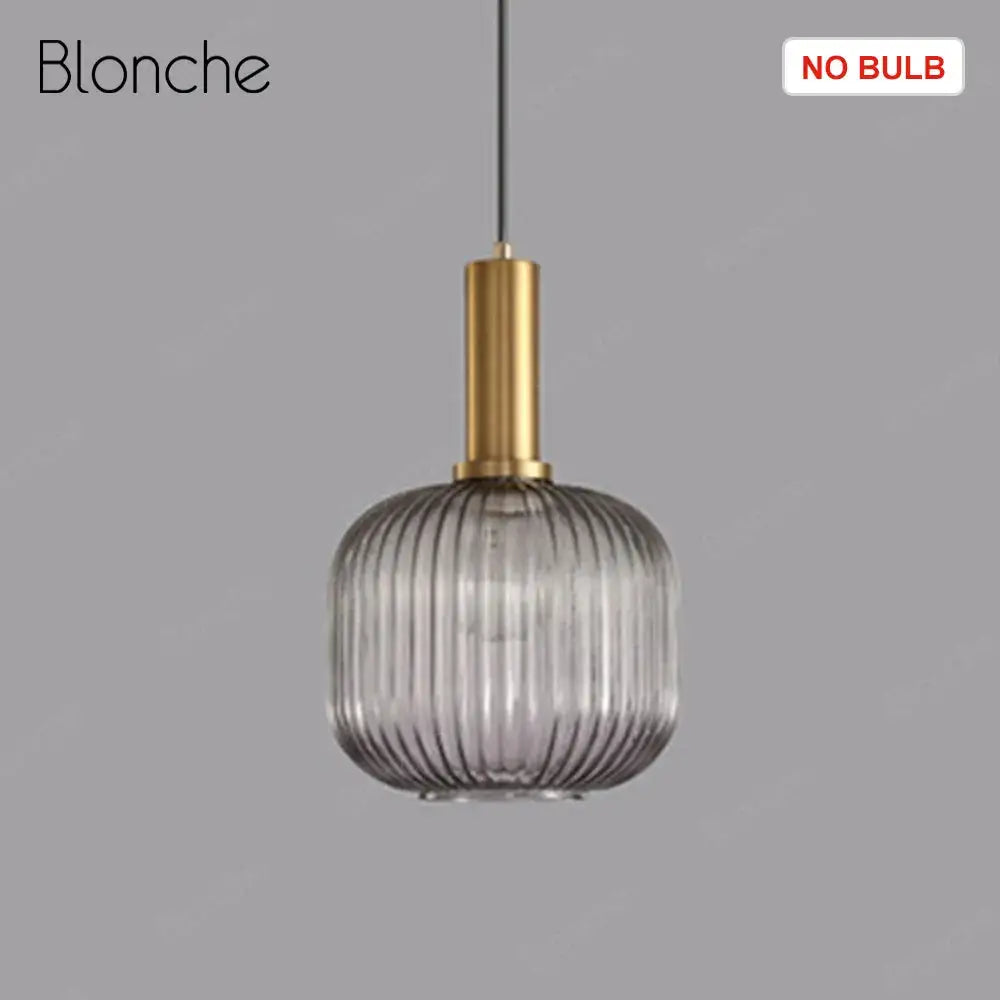 Decorbites led gold chandelier pendant light with gold metal stem and gray ridged glass shade for home decoration