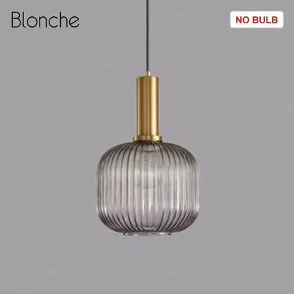 Decorbites led gold chandelier pendant light with gold metal stem and gray ridged glass shade for home decoration