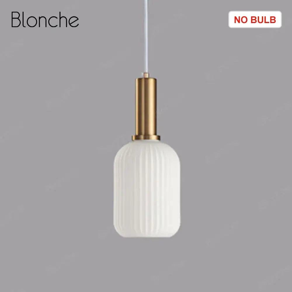 Blonche decorbites led gold chandelier pendant light with white ribbed glass shade and gold-toned metal fixture for home decor