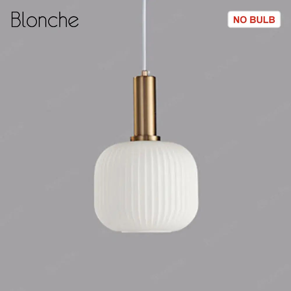 DecorBites led gold chandelier pendant lamp with white ribbed glass shade and gold-toned metal stem for home decor