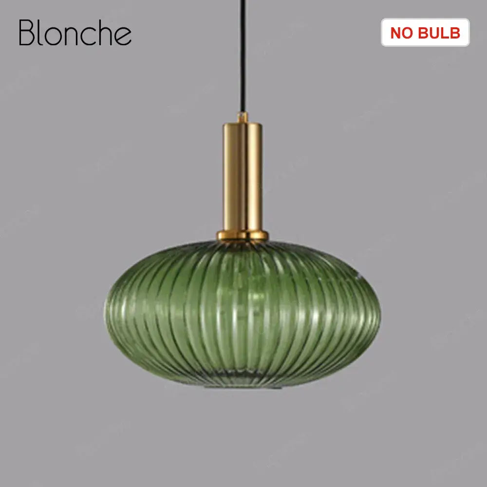 Decorbites led gold chandelier green ribbed glass pendant light with brass-finished metal stem for home decoration