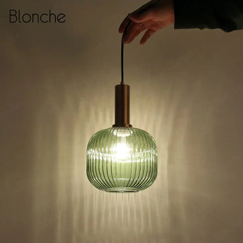 Green ribbed glass pendant light with brass fixture decorbites led gold chandelier for stylish home decoration