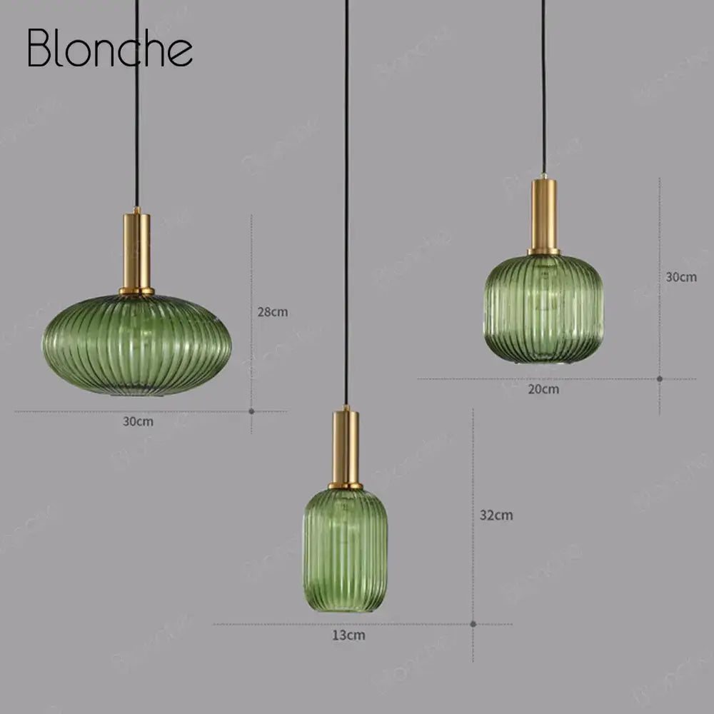 Green ribbed glass pendant lights with brass accents from decorbites led gold chandelier for home decoration