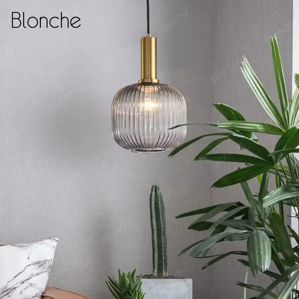 Decorbites led gold chandelier with gold finish and ribbed smoked glass globe pendant lamp for home decoration