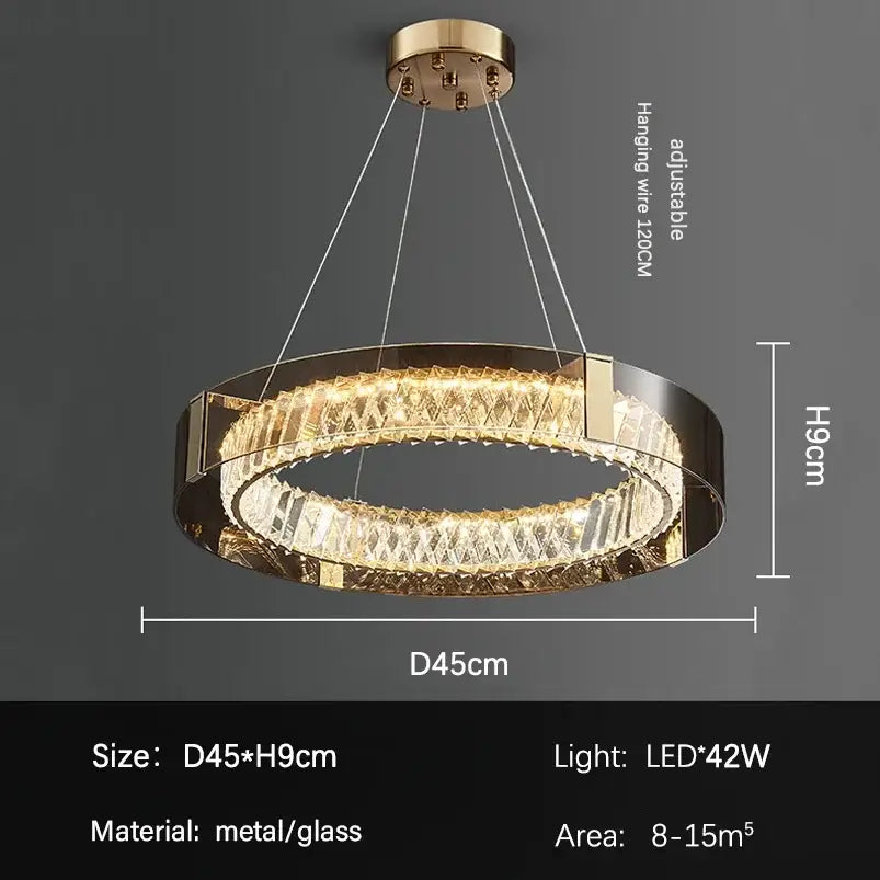 Modern decorbites led gold crystal glass ceiling chandelier with double-ring design and faceted crystal elements for living spaces