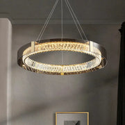Modern circular decorbites led gold crystal glass chandelier with sleek metallic frame and embedded crystals for living room