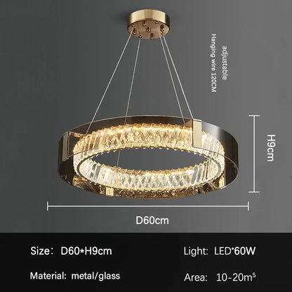 Gold-toned decorbites led gold crystal glass double-ring chandelier with faceted crystals for living room and bedroom
