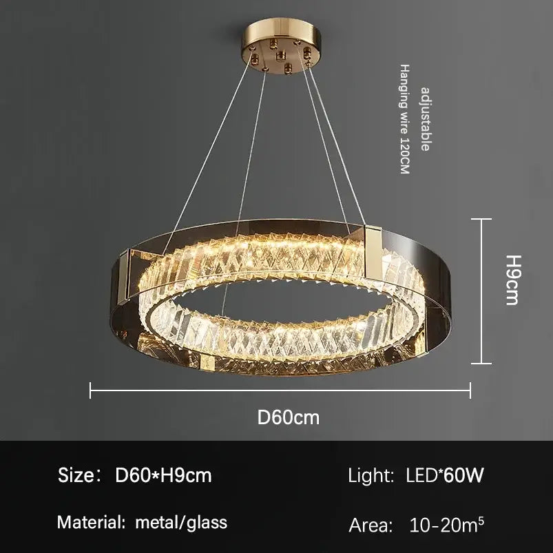 Gold-toned decorbites led gold crystal glass double-ring chandelier with faceted crystals for living room and bedroom