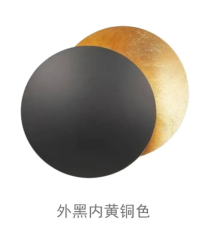 Decorbites led gold eclipse circle wall lamp with matte black exterior and textured inner surface for living room