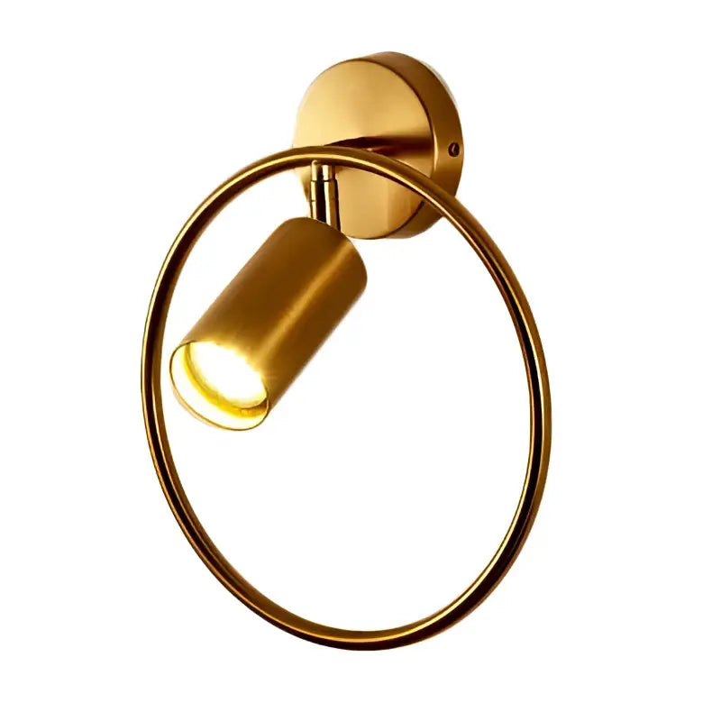 Decorbites led gold wall lamp with round ring design and cylindrical lamp head for bedroom wall sconce lighting