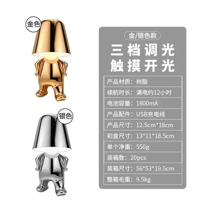 Decorbites led golden boy table lamp in glossy gold resin with humanoid figure and inverted cone head for bedroom decor