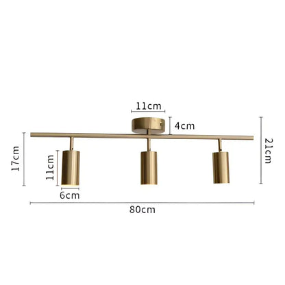 Brass-finished decorbites led golden ceiling light with four cylindrical spotlights for living and dining room use