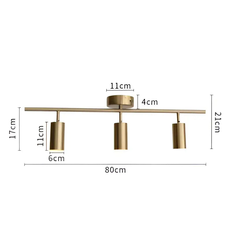 Brass-finished decorbites led golden ceiling light with four cylindrical spotlights for living and dining room use
