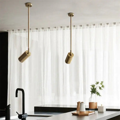 Two minimalist brass decorbites led golden ceiling lights with cylindrical shades for living and dining room lighting