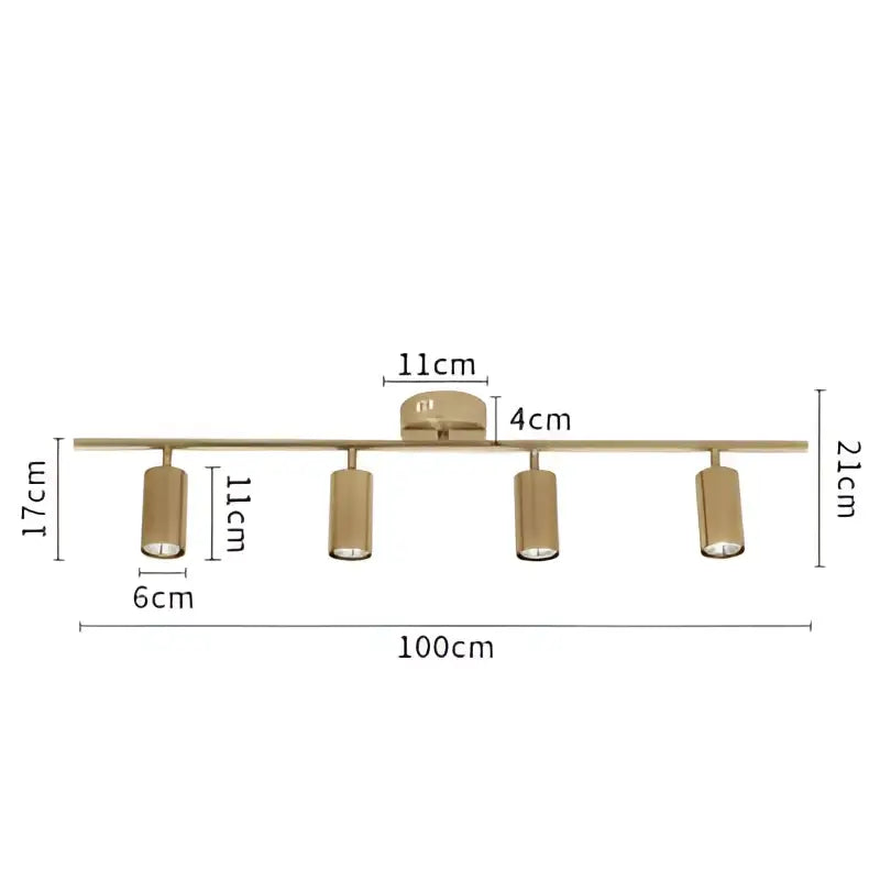 Decorbites led golden ceiling light with six gold-finished cylindrical spotlights for living and dining room lighting