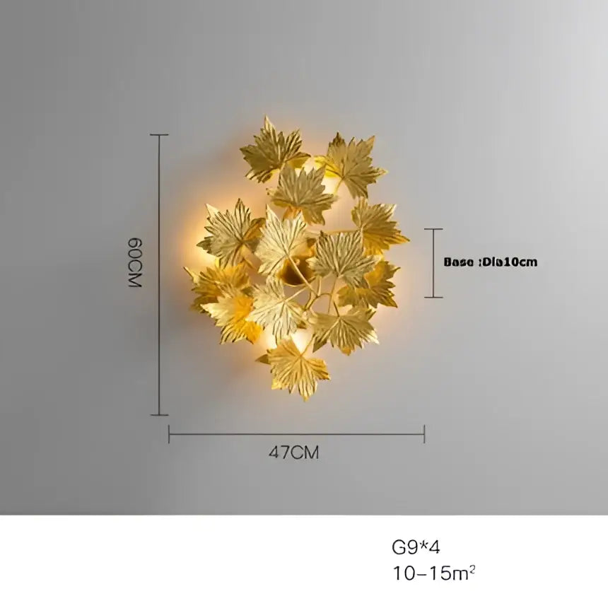 DecorBites LED golden maple wall sconce with golden leaf design and warm glowing light for bedroom and corridor decor