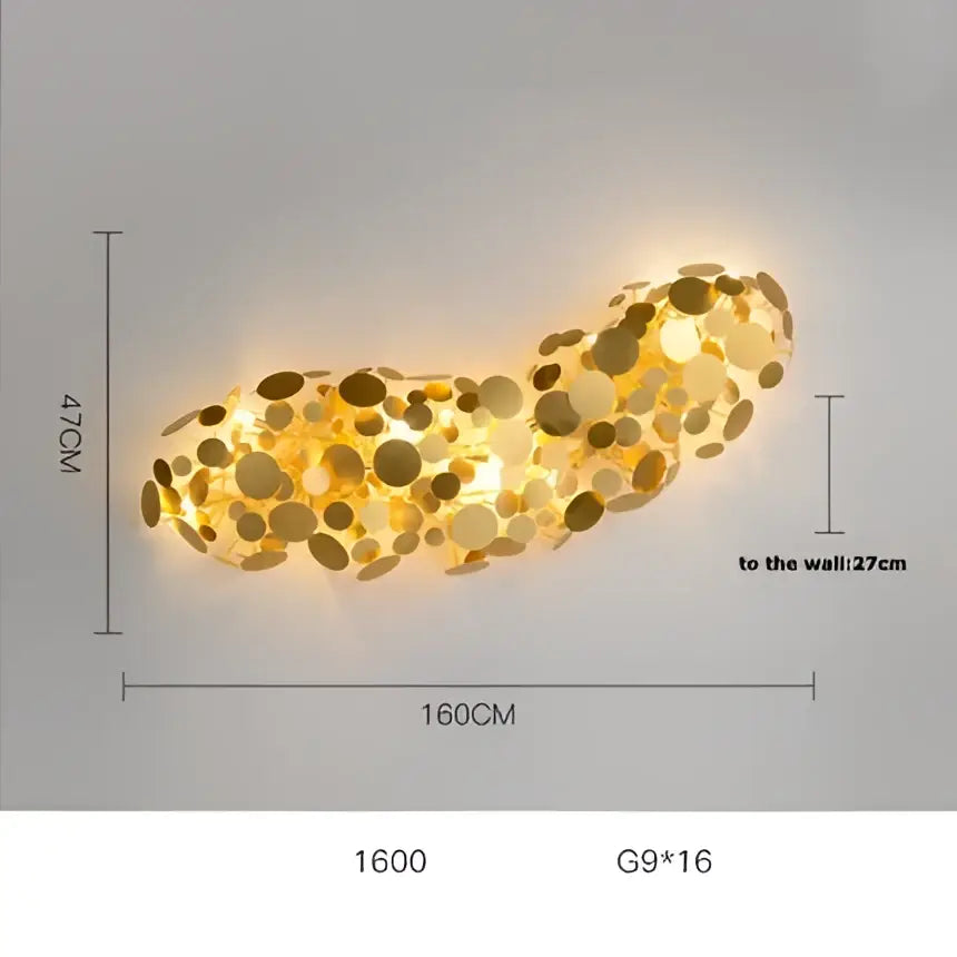 DecorBites™ LED golden maple wall sconce with modern sculptural circular golden disc design for bedroom and corridor