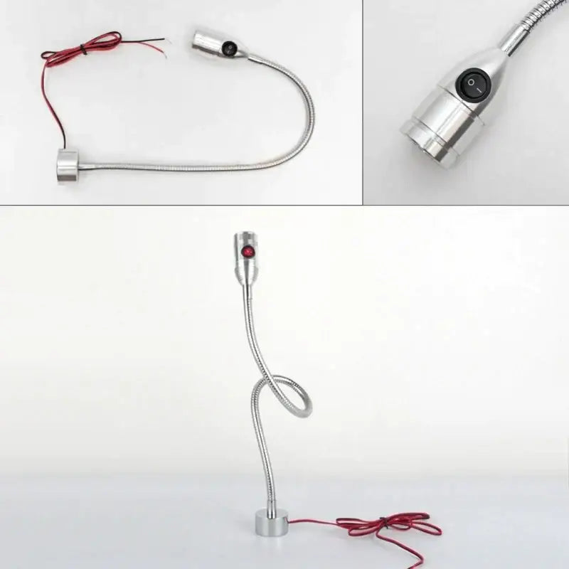 Silver flexible decorbites led gooseneck work light with red power cord and black on off switch for industrial use