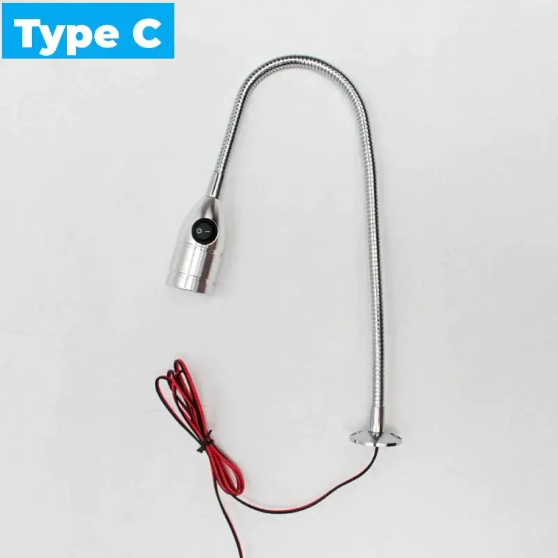 Silver flexible decorbites led gooseneck work light with type c usb port and red black power cord industrial design